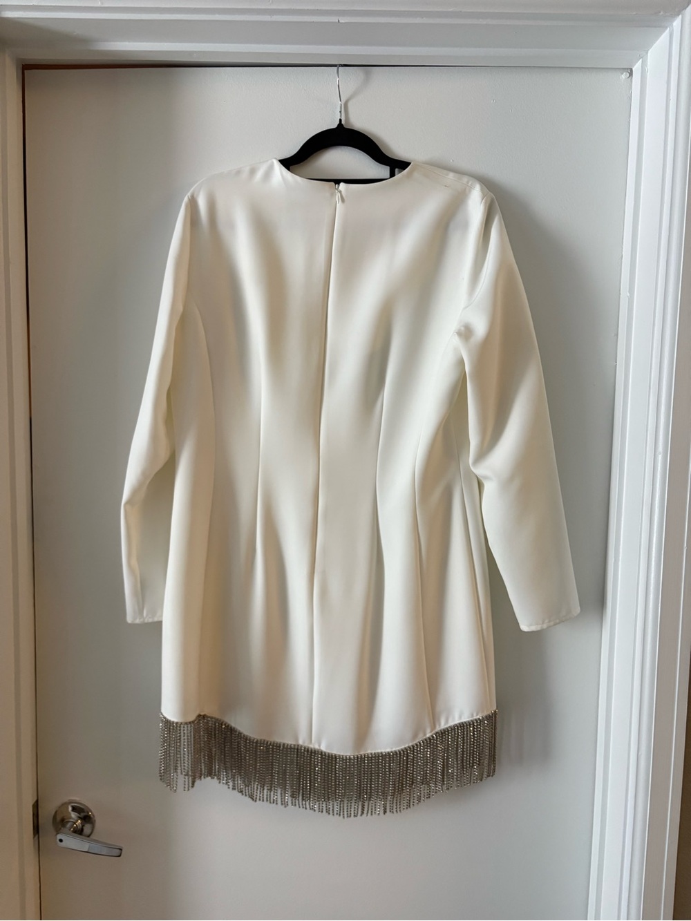 Gianni Bini White Long-Sleeve Mini Dress with Fringe Hem - Picture 3 of 3